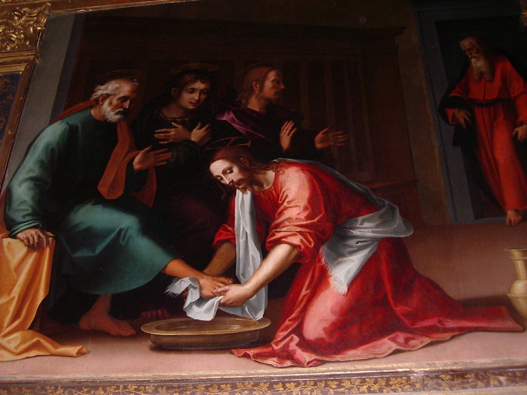 Giovanni Antonio Sogliani:Jézus megmossa a tanítványok lábát "Aki megfürdött, annak csak a lábát kell megmosni, s akkor egészen tiszta lesz. Ti tiszták vagytok, de nem mindnyájan". (Jn.13,4-10.)